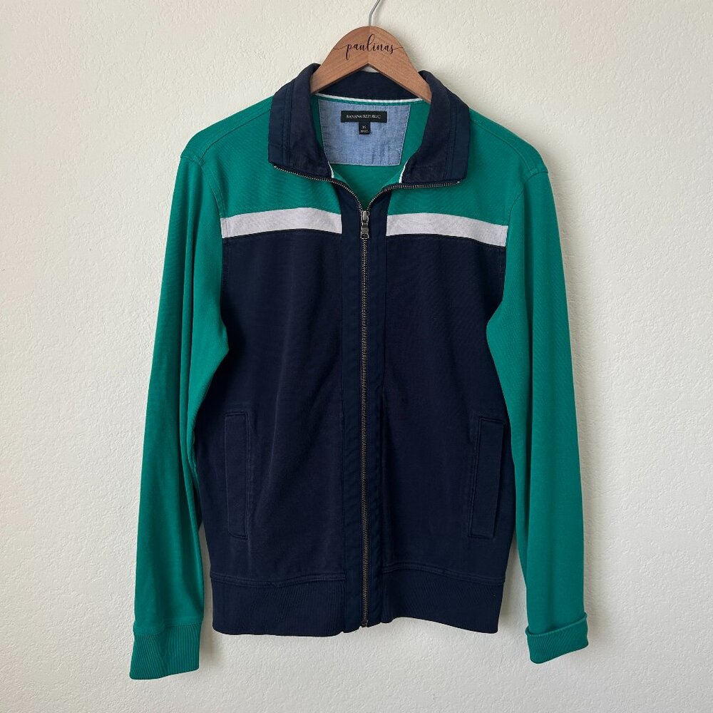 Banana Republic Mens Track Jacket M Green Navy Full Zip Retro Style Colorblock